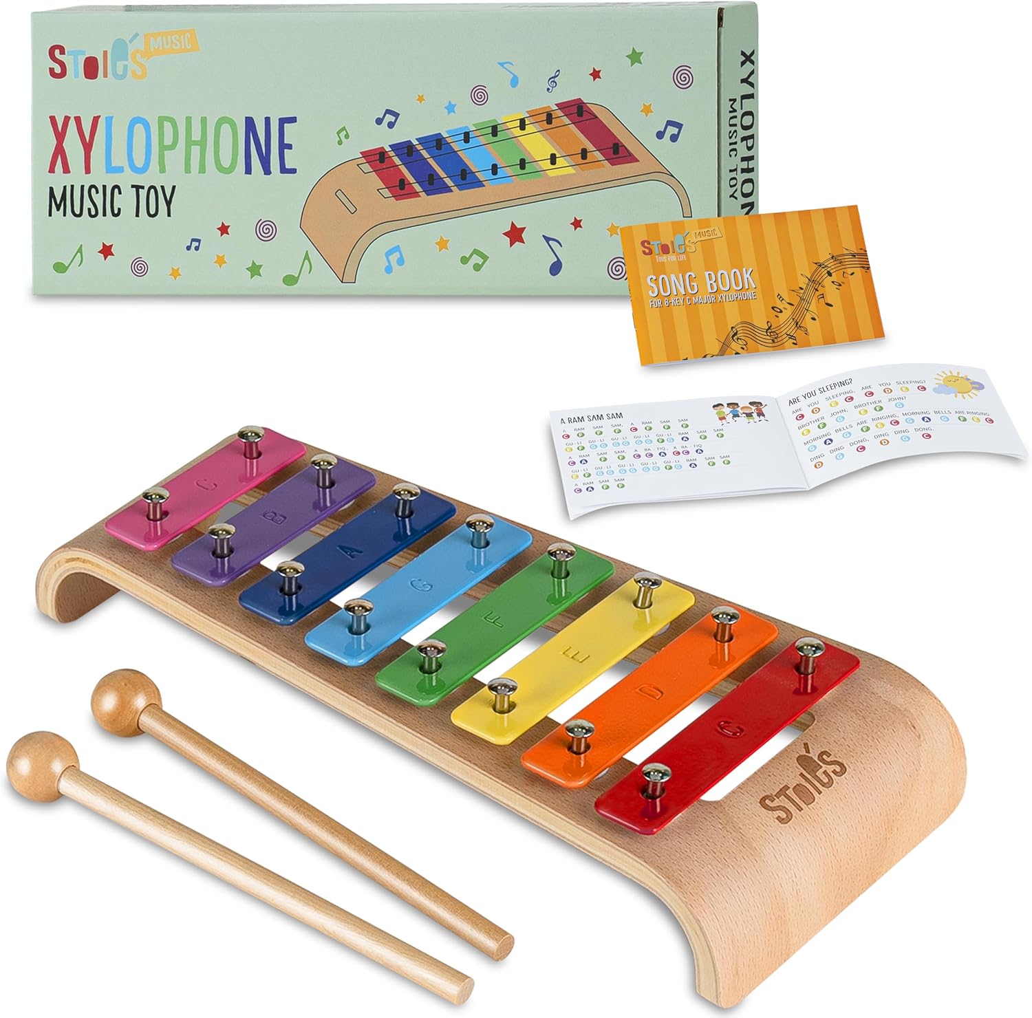 Stoie's Wooden Xylophone for Kids and Toddlers curved rainbow