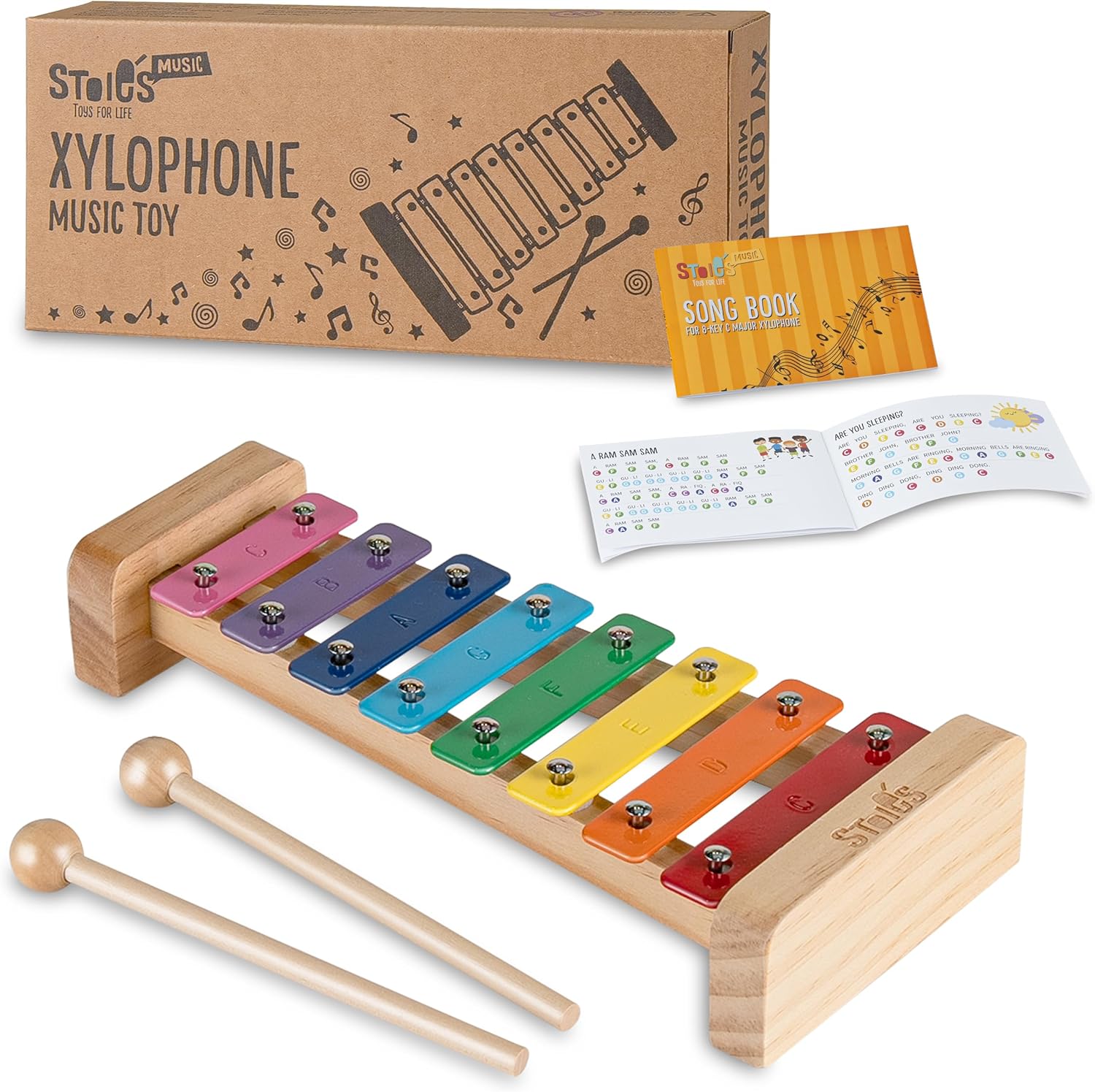 Stoie's Wooden Xylophone for Kids and Toddlers Flat Rainbow